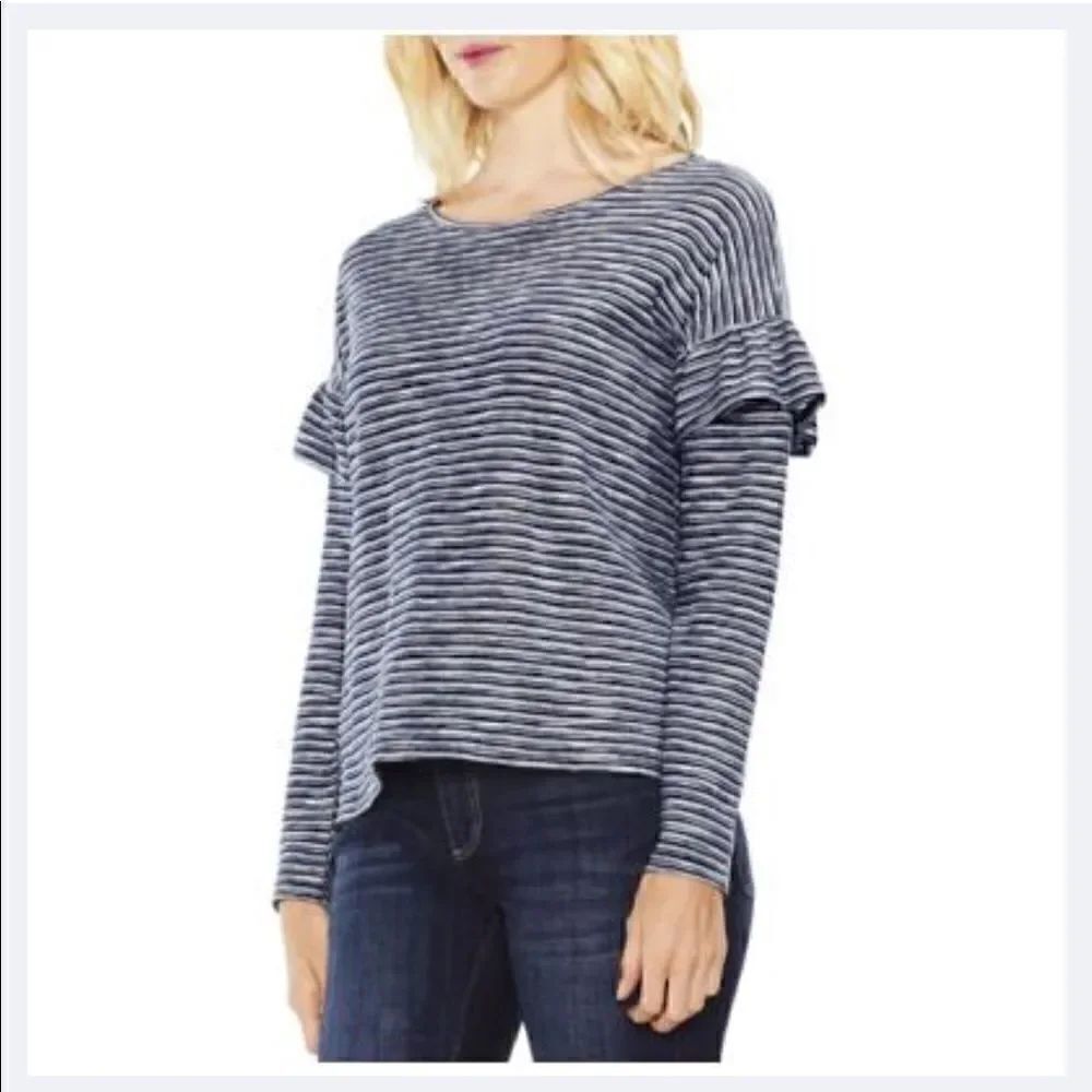 Two By Vince Camuto Stripe Ruffled LS Blouse XS